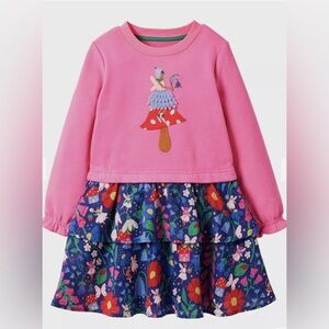 Mini Boden Forest Fairies / Floral Girls Long Sleeve Dress In Pink Size 6-7Y